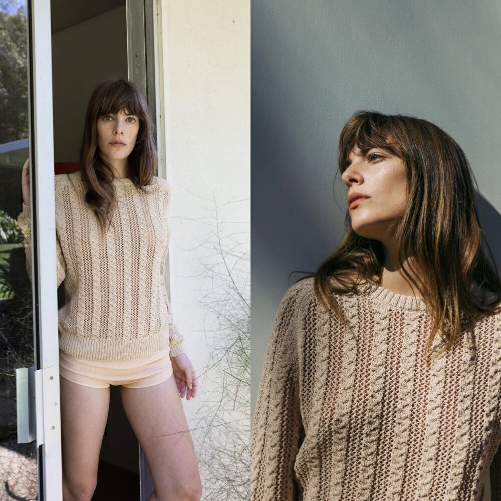 Zara Cream Mixed Mesh Open Knit Crew Neck Pullover Sweater